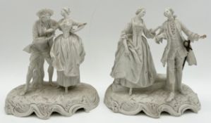 A pair of 19th century bisque figure groups. H.20cm (largest).