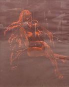 A signed life drawing, reclining female nude, in sanguine chalk on coloured/sugar paper by