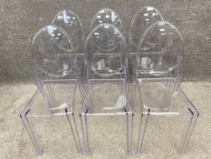 A set of six translucent Victoria Ghost style chairs in the manner of Phillipe Starck for Kartell.