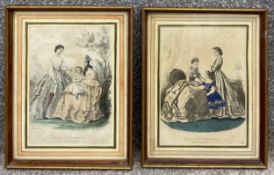 A pair of 19th century French hand-coloured engravings, framed and glazed. H.31 W.24cm.