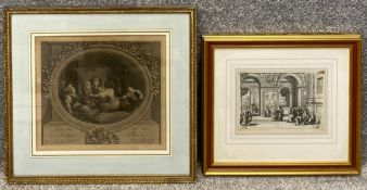 Two 19th century engravings, framed and glazed. H46cm W.49cm (largest).