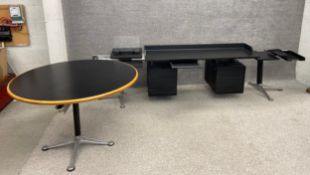 A 1980's Burdick Group modular executive desk by Bruce Burdick for Herman Miller, consisting of a