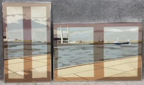 Two large signed and dated oils on canvas, conceptual studies with translucent windows