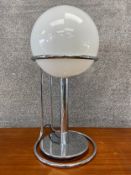 A mid century Art Deco style chrome and opal glass table lamp with original light fittings. H.62