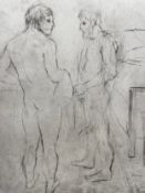 An indistinctly signed limited edition etching on paper titled 'Two Males'. Unframed. H.63 W.50cm