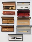 A collection of eleven vintage pens, mostly boxed, three Sheaffer (1 x felt, 1 x Ink, 1 x Ball