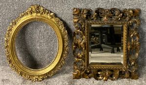 A 19th century carved giltwood Florentine wall mirror along with a giltwood and gesso frame. H.47