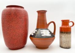 Three West German and Austrian studio pottery vases; one of globular form with a ridged finish and a