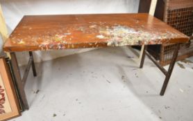 A vintage mahogany and metal framed artist's table. H.73 W.155 D.56cm
