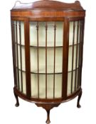 A mid century mahogany Georgian style demi-lune display cabinet. H.98 W.91 D.30cm