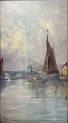 A mid century oil painting, Thames barge, signed. H.73 W.42cm