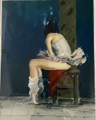 A framed and glazed limited edition etching; seated ballerina, signed and numbered. H.75 W.60cm