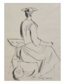 Charles Watson, a framed and glazed pen and ink drawing; Market Woman, monogrammed. H.44 W.36.5cm
