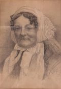A 19th century pencil portrait study, monogrammed and dated, framed and glazed. H.56 W.44cm