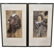 A pair of framed and glazed pastel and gouache portraits: Queen Elizabeth I and The Earl of Essex.