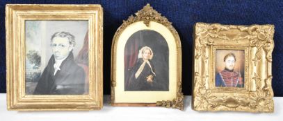 Three 19th century portrait miniature paintings, all gilt framed, one inscribed to the reverse.