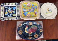 A collection of majolica and hand painted continental plates. Largest D.35cm