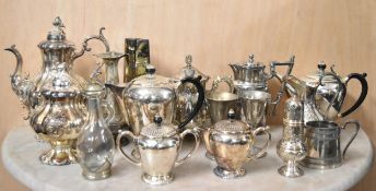 A miscellaneous collection of silver plate to include two coffee and tea sets. H.29cm (largest)