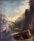 A 19th century gilt framed oil on panel; mountain scene. H.47 W.40cm