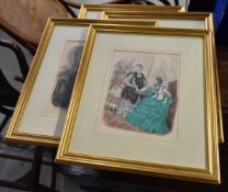 A set of four gilt framed and glazed 19th century style fashion prints. H.47 W.42cm