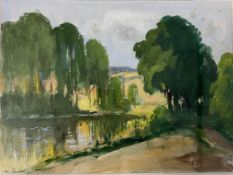 A framed and glazed watercolour, riverscape, signed. H.50 W.57cm