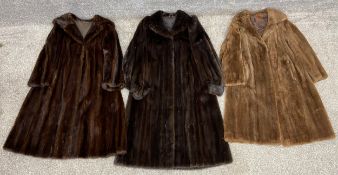 Three fur coats; Two mink and one other. All chest size 53cm.