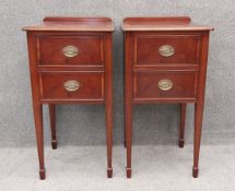 A pair of Georgian style mahogany and crossbanded bedside cabinets. H.98 W.49 D.48cm