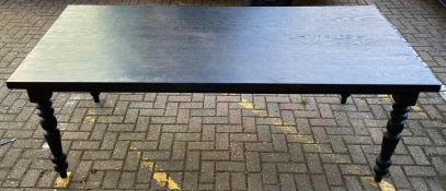 A stained ash Victorian style dining table. H.78 W.221 D.108cm.
