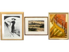 A pencil on paper and an oil on canvas, monogrammed and by the same hand, along with a framed and
