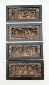 Four late 19th/early 20th century Chinese carved gilt and lacquered hardwood panels with mother of