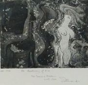 A framed and glazed etching: The Awakening of Eve, indistinctly signed and inscribed artist's proof.