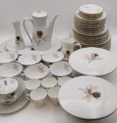 A mid century Rosenthal dinner and coffee service with rosebud decoration, 55 pcs to include eight