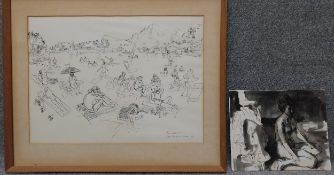 Roy Spencer (1918-2006), a framed ink on paper: Bathers, Puerto de Soller Mallorca, signed and dated