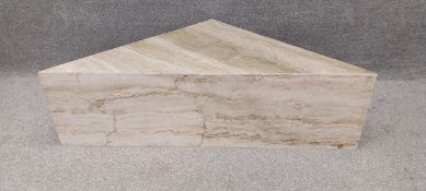 A 1970's vintage Travertine marble corner table. H.40 W.139 D.69.5cm