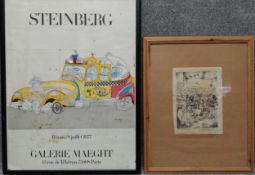 Saul Steinberg, exhibition poster Galerie Maeght 1977, a framed lithograph along with a framed