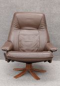 Skoghaug Industries of Norway, a vintage reclining armchair with maker's label on a laminated ply