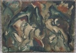 Oil on canvas, abstract composition, signed Desmone with inscription to the reverse. H.26 W.32cm