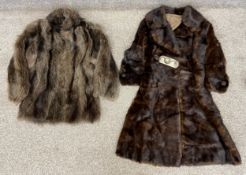 A racoon jacket and a mink coat with zip-detachable skirt. Respective bust measurements: 52cm and