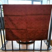 A burgundy embroidered hessian backed Arabic wall hanging on silk, possibly with verses from the