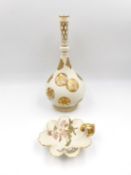 A 19th century Royal Worcester vase with a gilt geometric floral design, and a hand painted bon