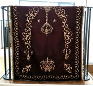 A red velvet hand embroidered Arabic Ottoman wall hanging, hand decorated with sequins. H.127 W.