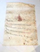 A hand written 18th century Ottoman firman/official document, signed and stamped with the seal/