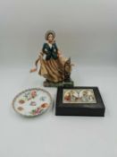 A Dresden style dish with floral decoration and a scalloped edge, a Franklin Mint limited edition