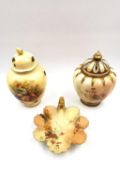 A Royal Worcester blush ivory pot pourri vase, along with another Royal Worcester blush ivory bon-