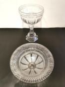 A glass pedestal bowl with classical motifs, and a large cut glass centre bowl. H.35 Dia.23cm