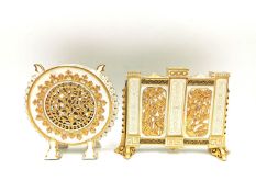 Two 19th century Royal Worcester triple bud vases, one of circular form with a gilt and
