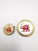 Two original Pahlavi Dynasty (1925-1979) lion and sun pin badges. Dia.3cm (largest)