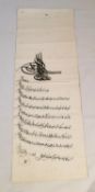 A hand written late 18th century Ottoman firman in black ink, bearing the Tughra of Sultan Selim III