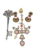 A pair of 19th century French porcelain and ormulu candelabra with hand painted floral decoration, a