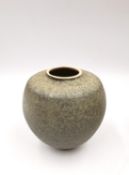 A salt-glazed studio pottery vase of globular form with makers mark to the foot. H.11.5 Dia.10.5cm
